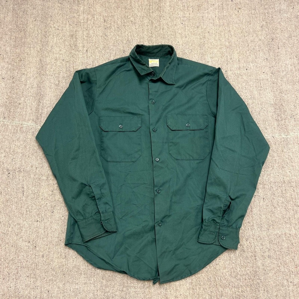 Vintage WTC Button Up Shirt Mens Large Green 1960s USA Long Sleeve